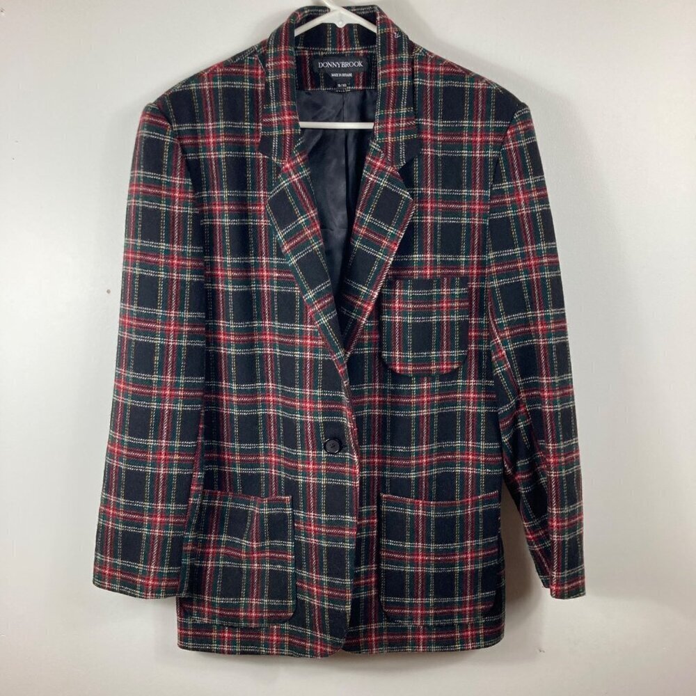 Womens Vintage DonnyBrook Plaid Wool Jacket Black Red Green‎ 9/10